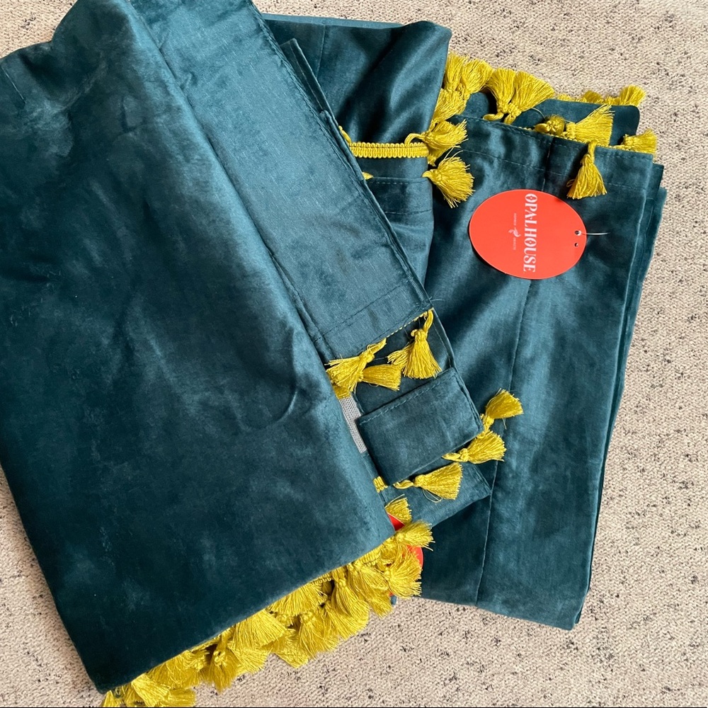 Opal house teal and citron velvet curtains (2 curtains) brand new with tags